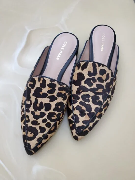 Cole Haan Calf Hair Piper Loafer Mules in Leopard Print Size 8 - Picture 3 of 12